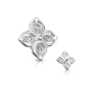 14 Karat White Gold Brilliant Sparkle Frasera Flower Dermal Anchor Top Part