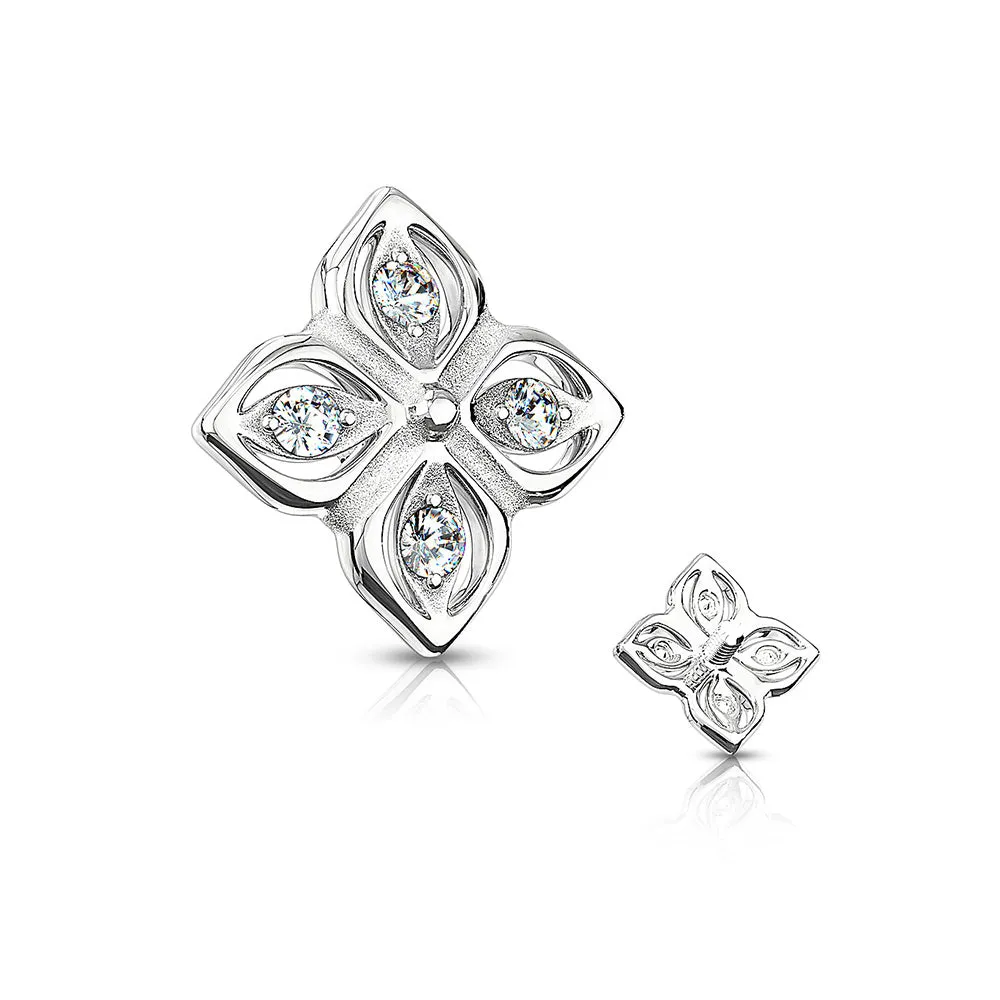 14 Karat White Gold Brilliant Sparkle Frasera Flower Dermal Anchor Top Part
