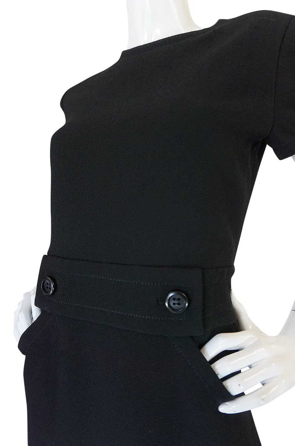 1960s Demi-Couture Level Black Wool Crepe Shift Dress