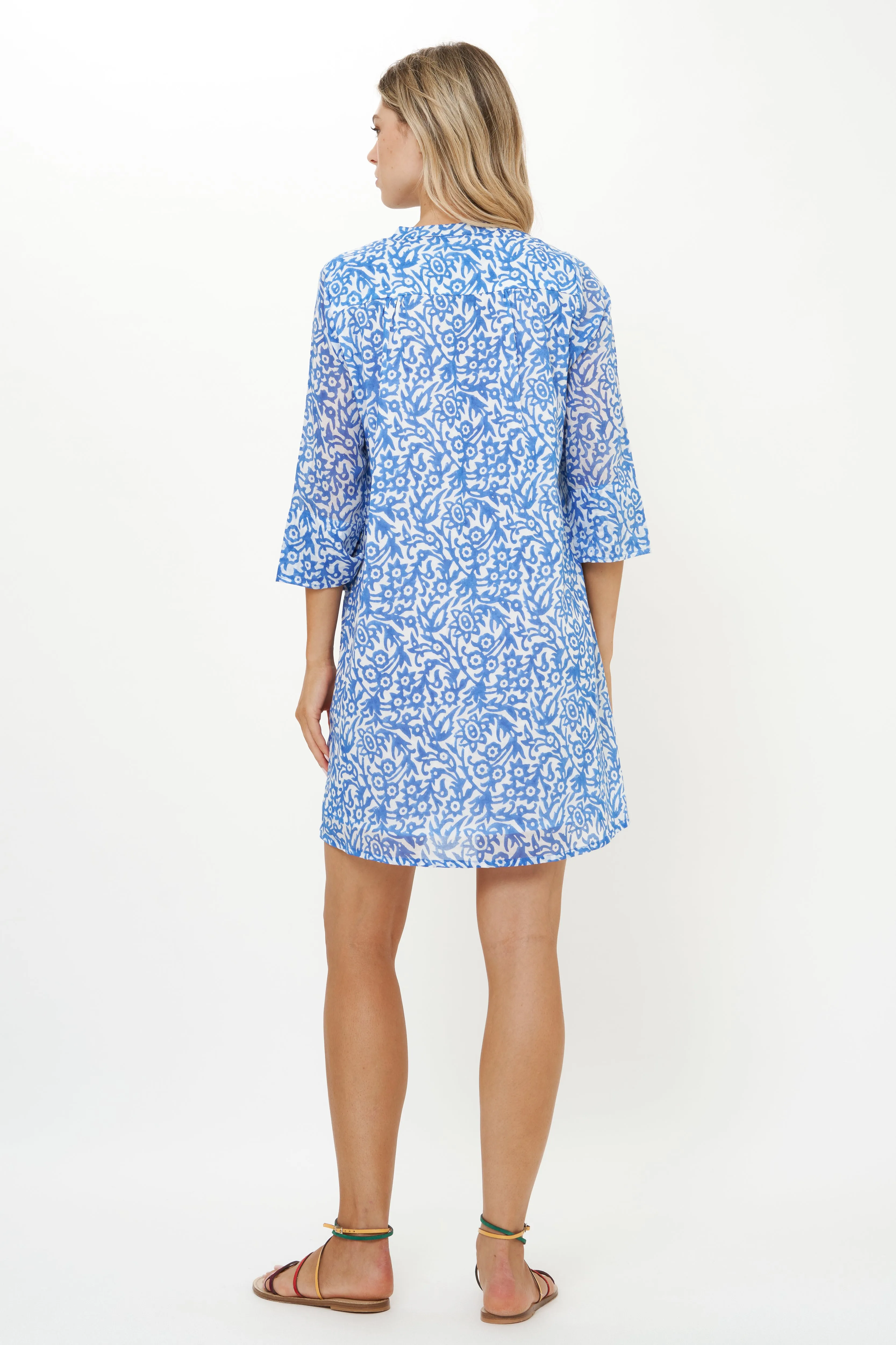 3/4 Sleeve Pintuck Short- Cypress Blue