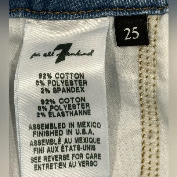 7 For All Mankind Denim Shorts Paper Bag Tie Waist High Rise Jean Shorts Size 25
