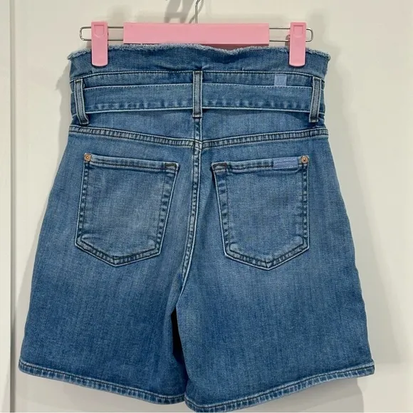7 For All Mankind Denim Shorts Paper Bag Tie Waist High Rise Jean Shorts Size 25