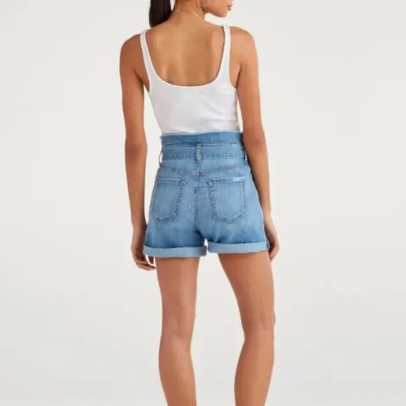 7 For All Mankind Denim Shorts Paper Bag Tie Waist High Rise Jean Shorts Size 25