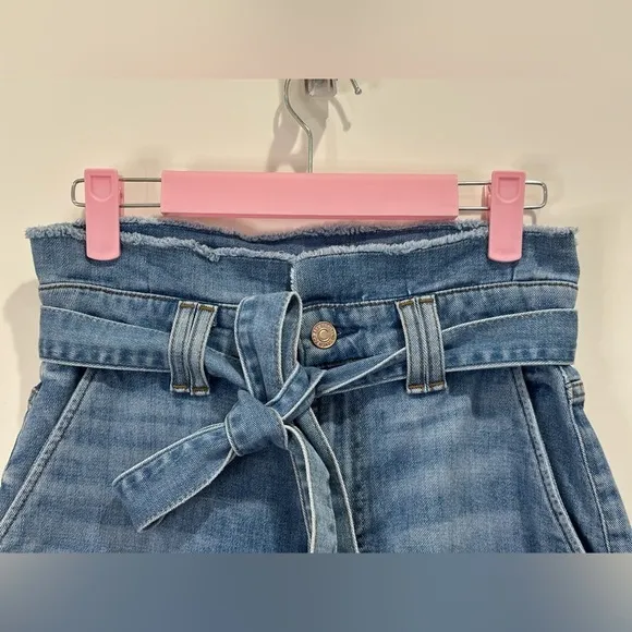7 For All Mankind Denim Shorts Paper Bag Tie Waist High Rise Jean Shorts Size 25