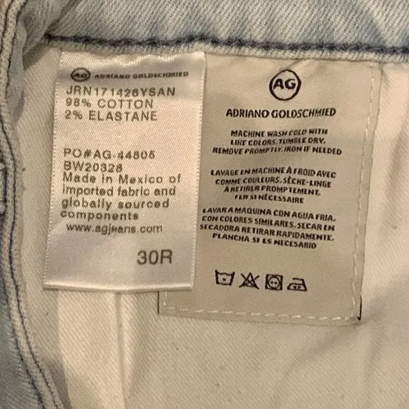 AG Adriano Goldschmied women’s 30 Light Blue Denim Shorts Distressed Fringe EUC