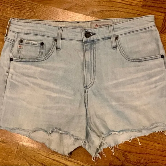 AG Adriano Goldschmied women’s 30 Light Blue Denim Shorts Distressed Fringe EUC