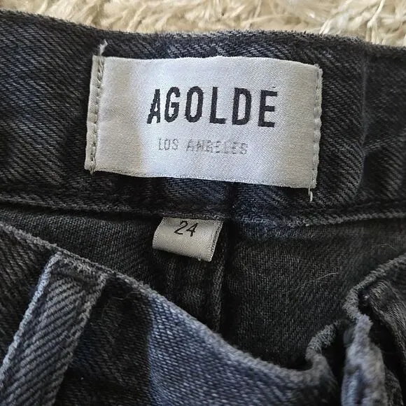 Agolde Black washed denim shorts size 24 button fly y2k womens small
