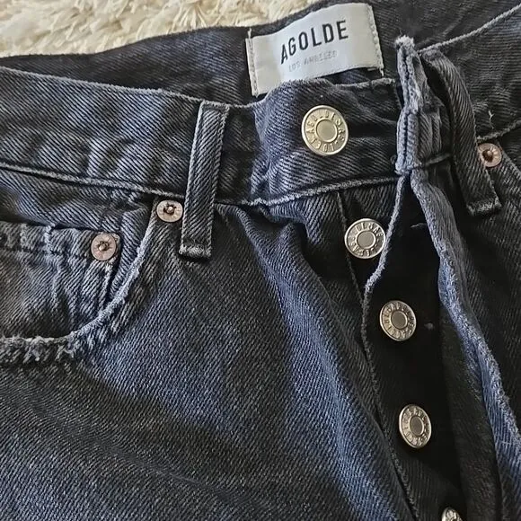 Agolde Black washed denim shorts size 24 button fly y2k womens small