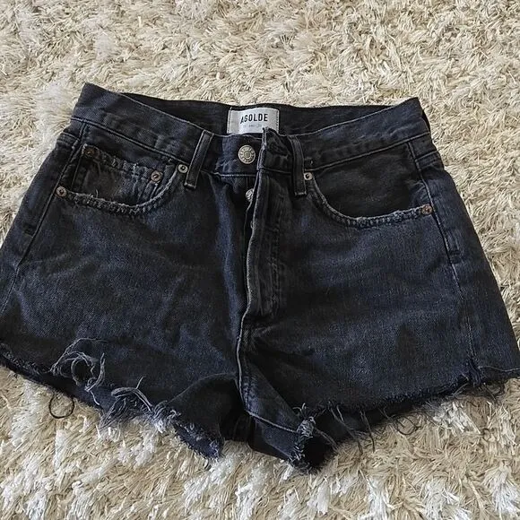 Agolde Black washed denim shorts size 24 button fly y2k womens small
