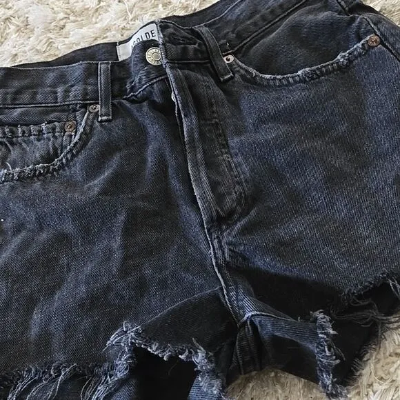 Agolde Black washed denim shorts size 24 button fly y2k womens small