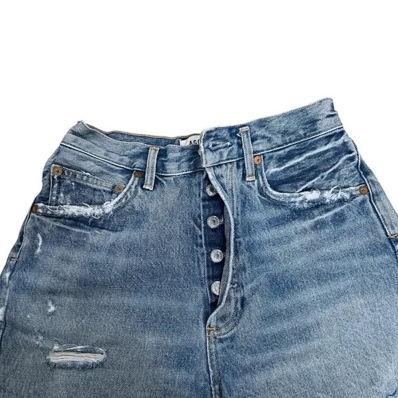 Agolde Dee Super High Rise Ricochet Distressed Denim Jean Shorts Size 26