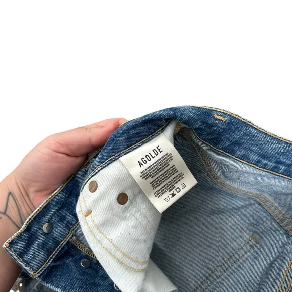 Agolde Dee Super High Rise Ricochet Distressed Denim Jean Shorts Size 26