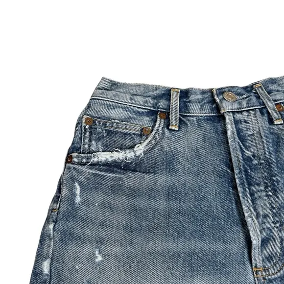 Agolde Dee Super High Rise Ricochet Distressed Denim Jean Shorts Size 26