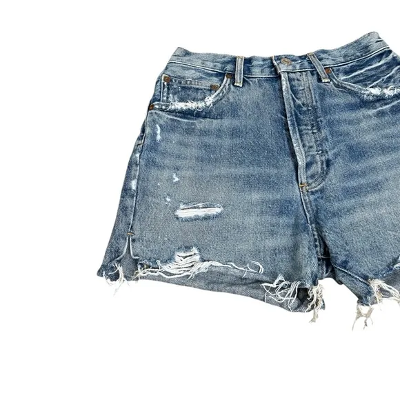 Agolde Dee Super High Rise Ricochet Distressed Denim Jean Shorts Size 26