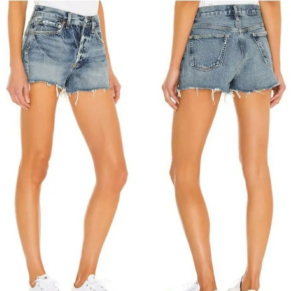 Agolde Shorts Denim Jean Parker‎ Distressed Button Fly medium wash size 27
