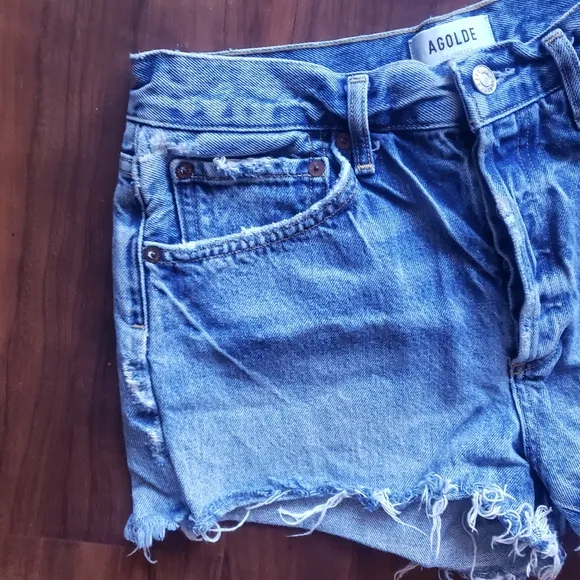 Agolde Shorts Denim Jean Parker‎ Distressed Button Fly medium wash size 27
