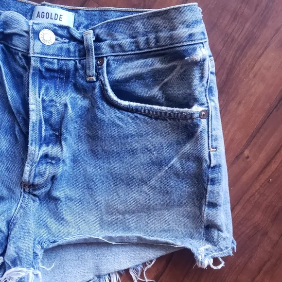 Agolde Shorts Denim Jean Parker‎ Distressed Button Fly medium wash size 27