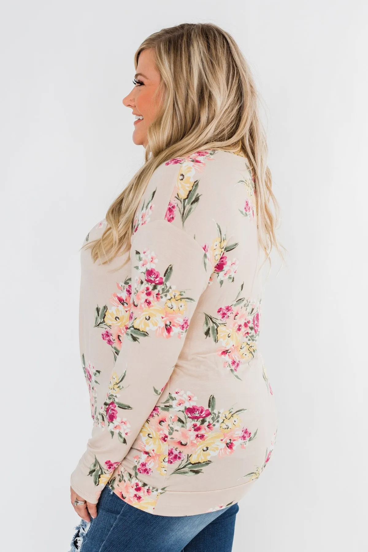 All The Love Floral Twist Top- Light Peach