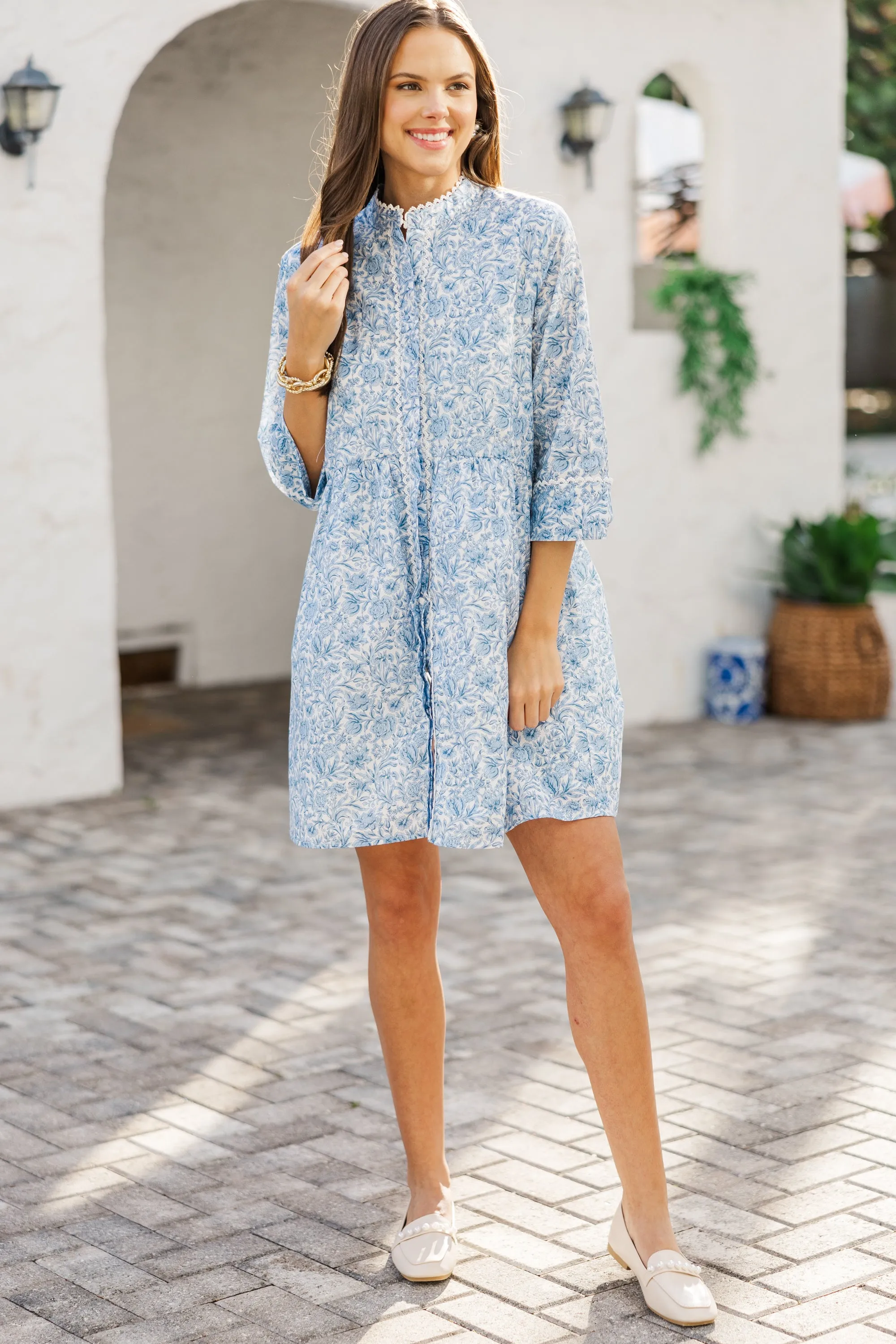 Always The One Navy Blue Floral Toile Shift Dress
