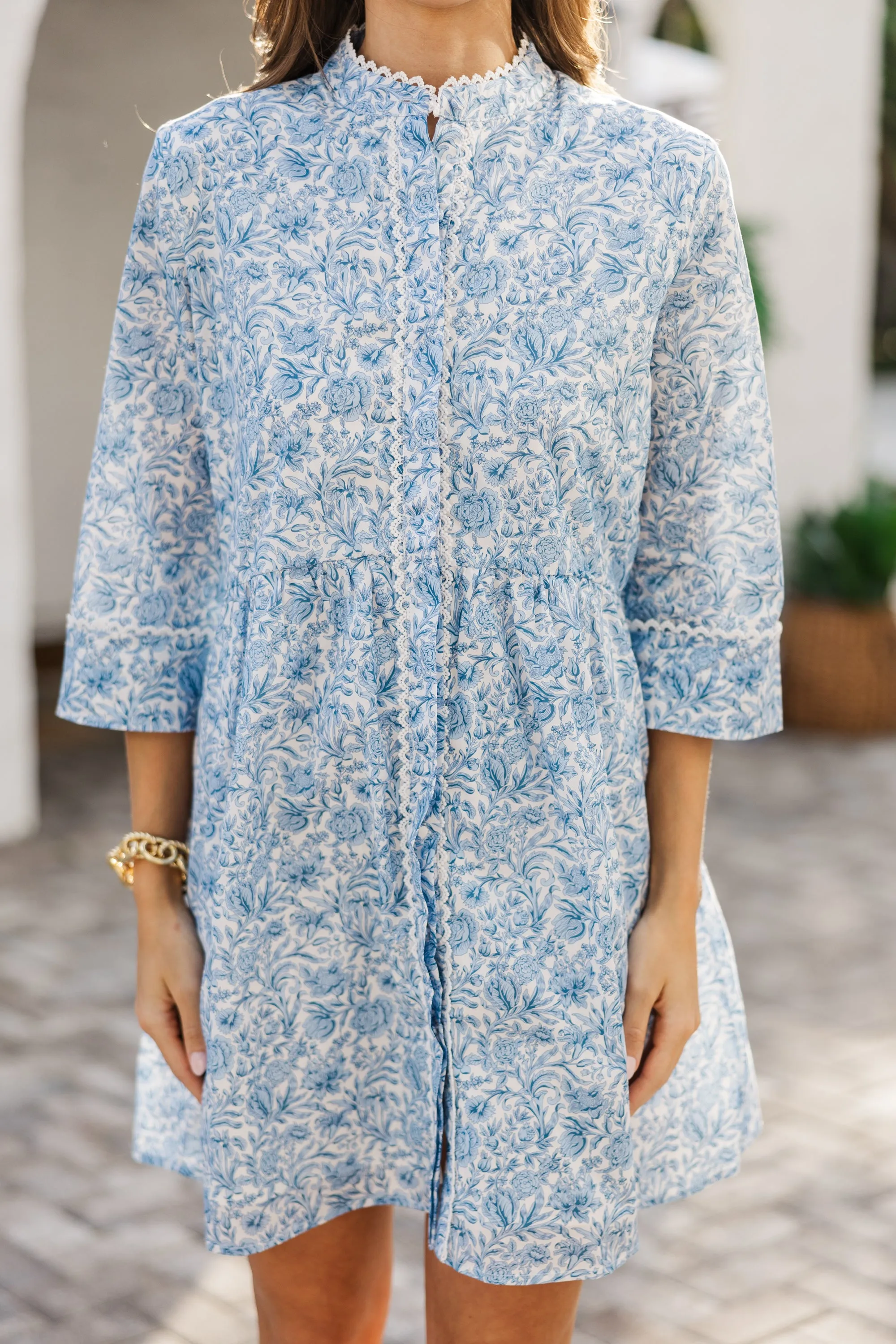 Always The One Navy Blue Floral Toile Shift Dress