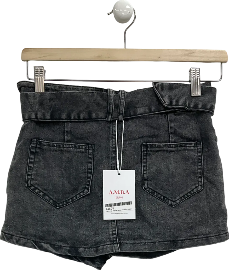 A.M.B.A Studios Grey Venus Denim Skirt With Built In Shorts UK M