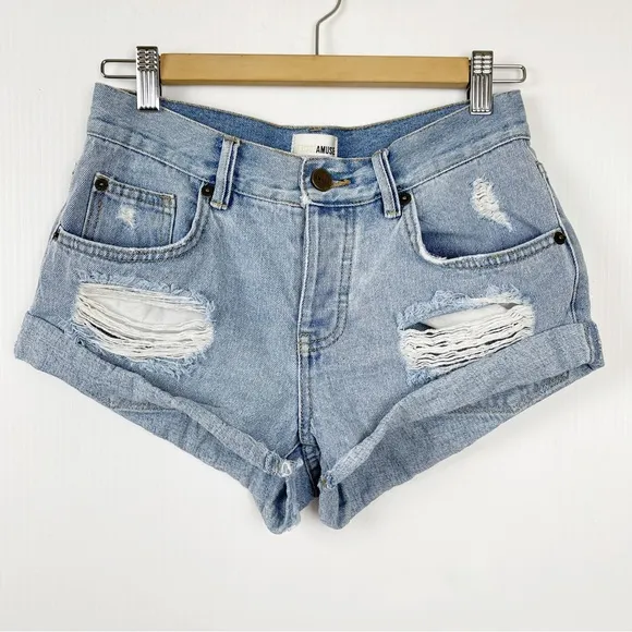 Amuse Society Destroyed Denim Shorts size 25