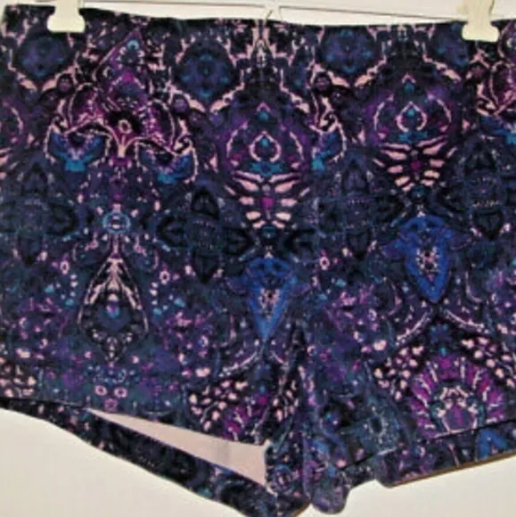 Anthropologie Ecoté Blue Purple Paisley Velour Stretched Shorts 6