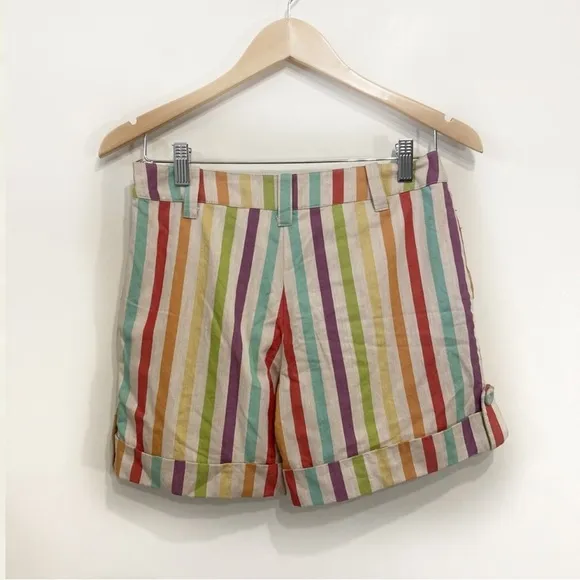 Anthropologie Eva Franco Shorts Vertical Striped Rainbow Sz 6 Lined