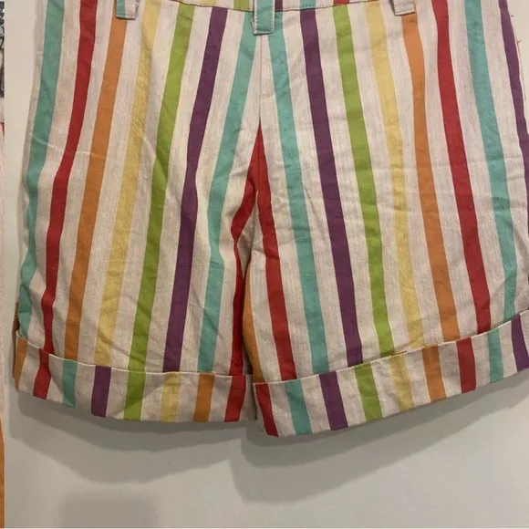 Anthropologie Eva Franco Shorts Vertical Striped Rainbow Sz 6 Lined
