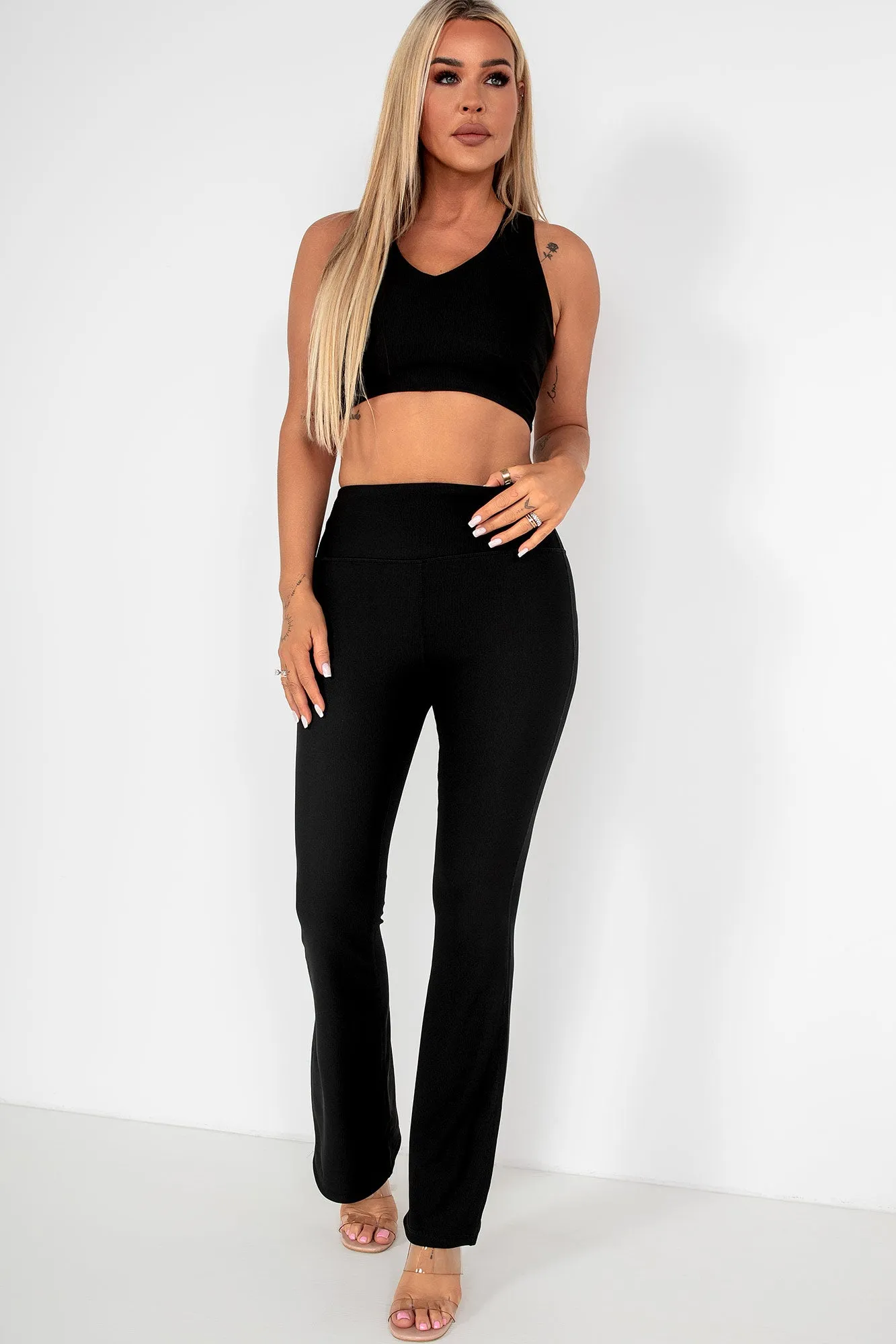 Arabella Black Ribbed Crop Top