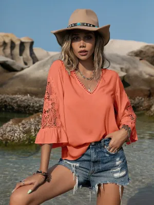 Araleigh Lace Detail V-Neck Blouse