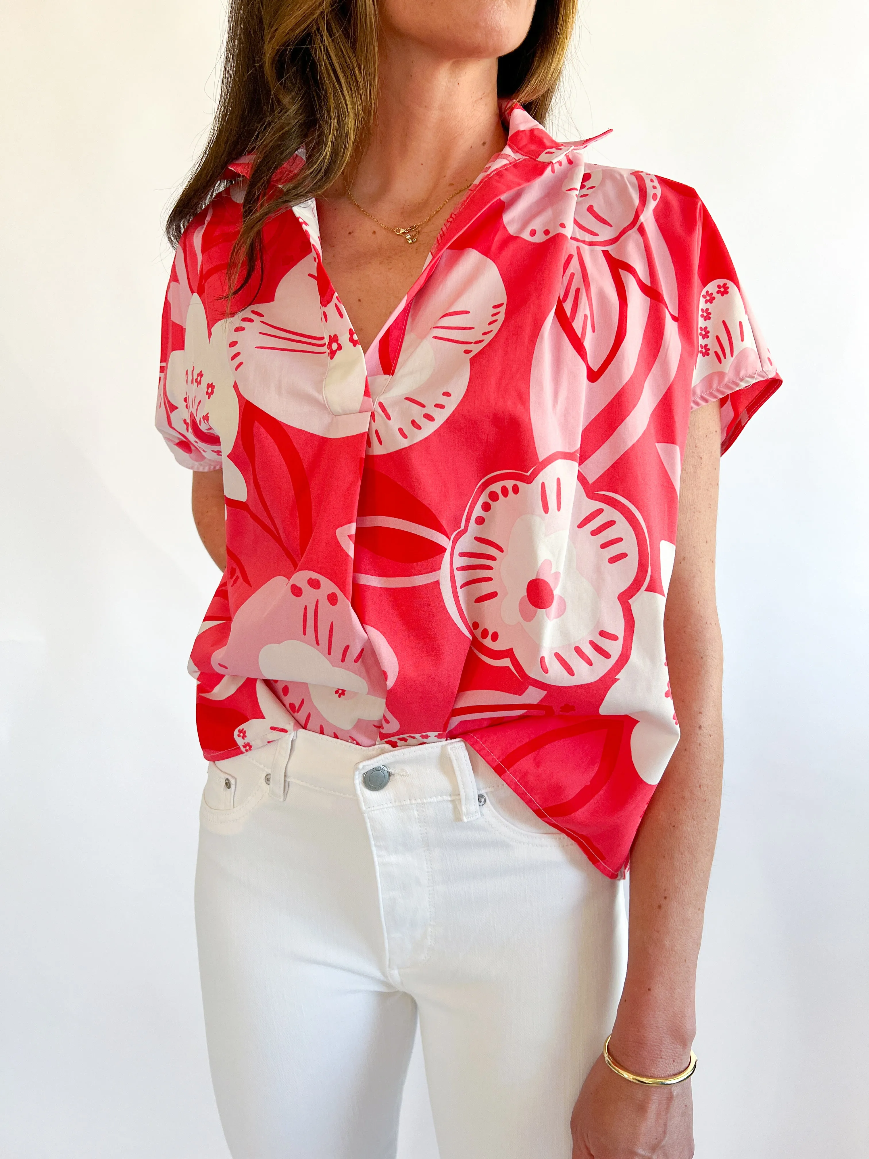 Artist Floral V Neck Top