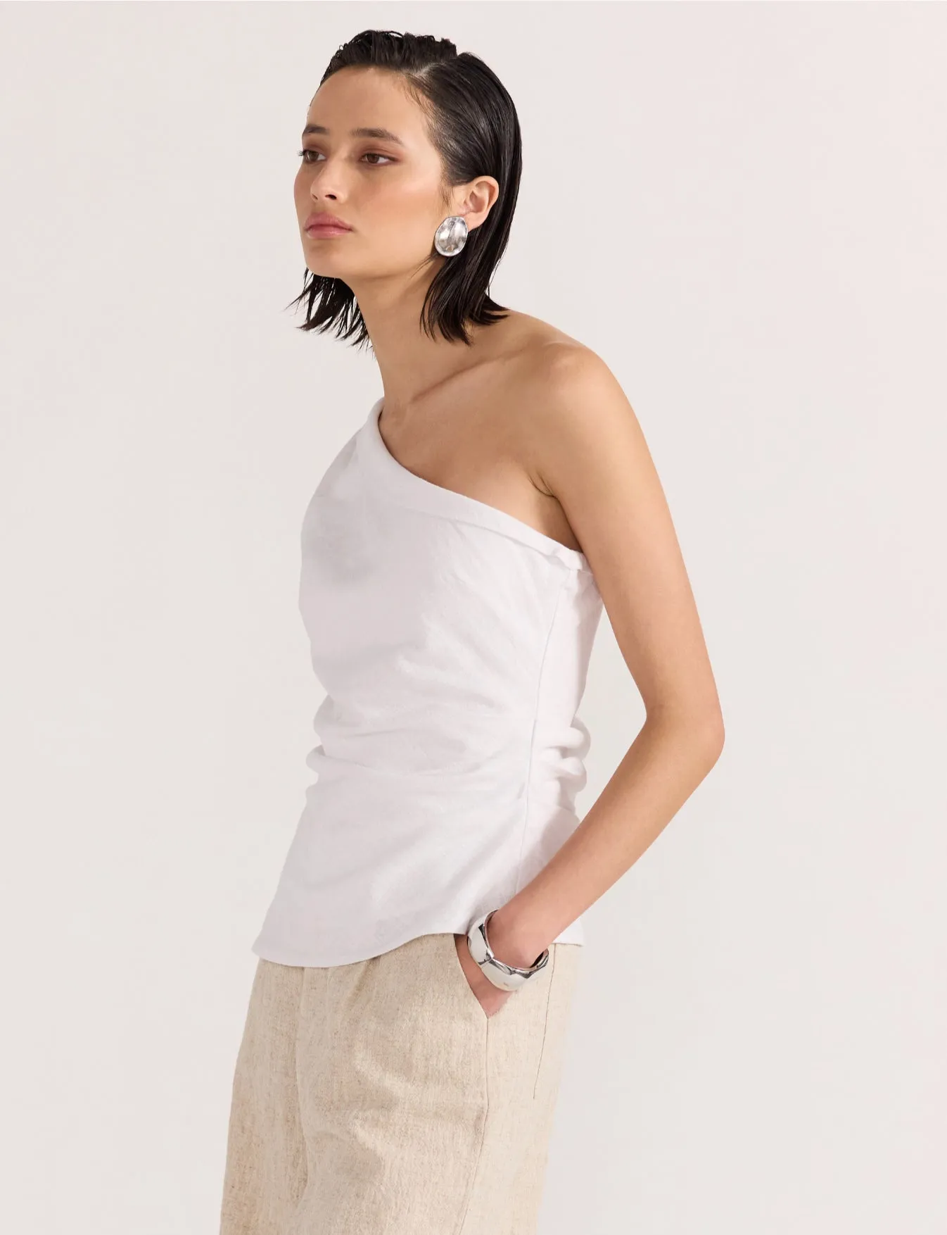 Athena One Shoulder Top | White