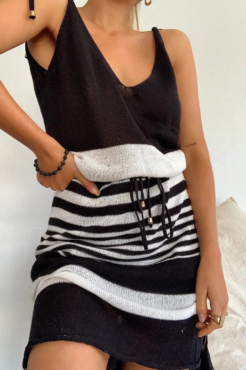 Backless V-neck Lace-up Knitted Crochet Sweater Dress Plus Size