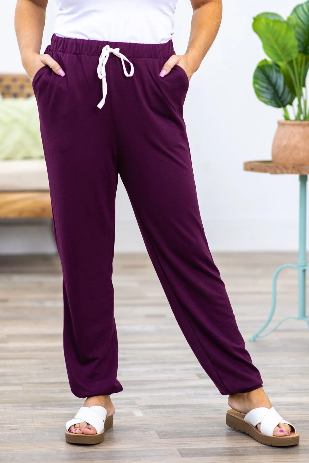 Berry Drawstring Waist Knit Jogger Sweatpants