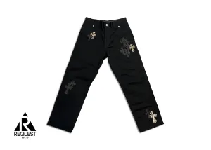 Black Carpenter Pants "Black & Leopard Crosses"