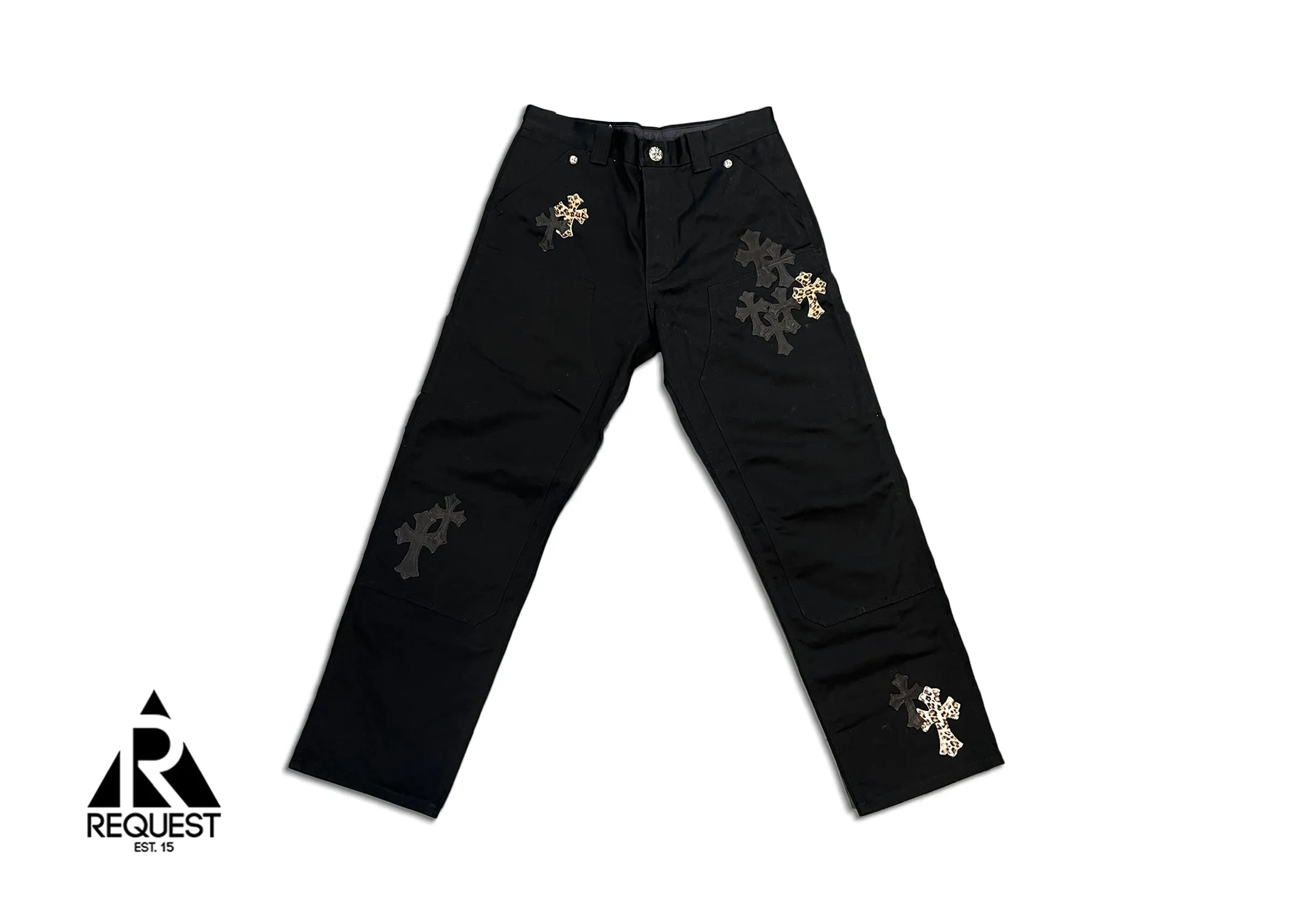 Black Carpenter Pants "Black & Leopard Crosses"