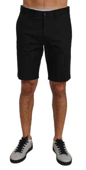 Black Cotton Chinos Above Knees Shorts