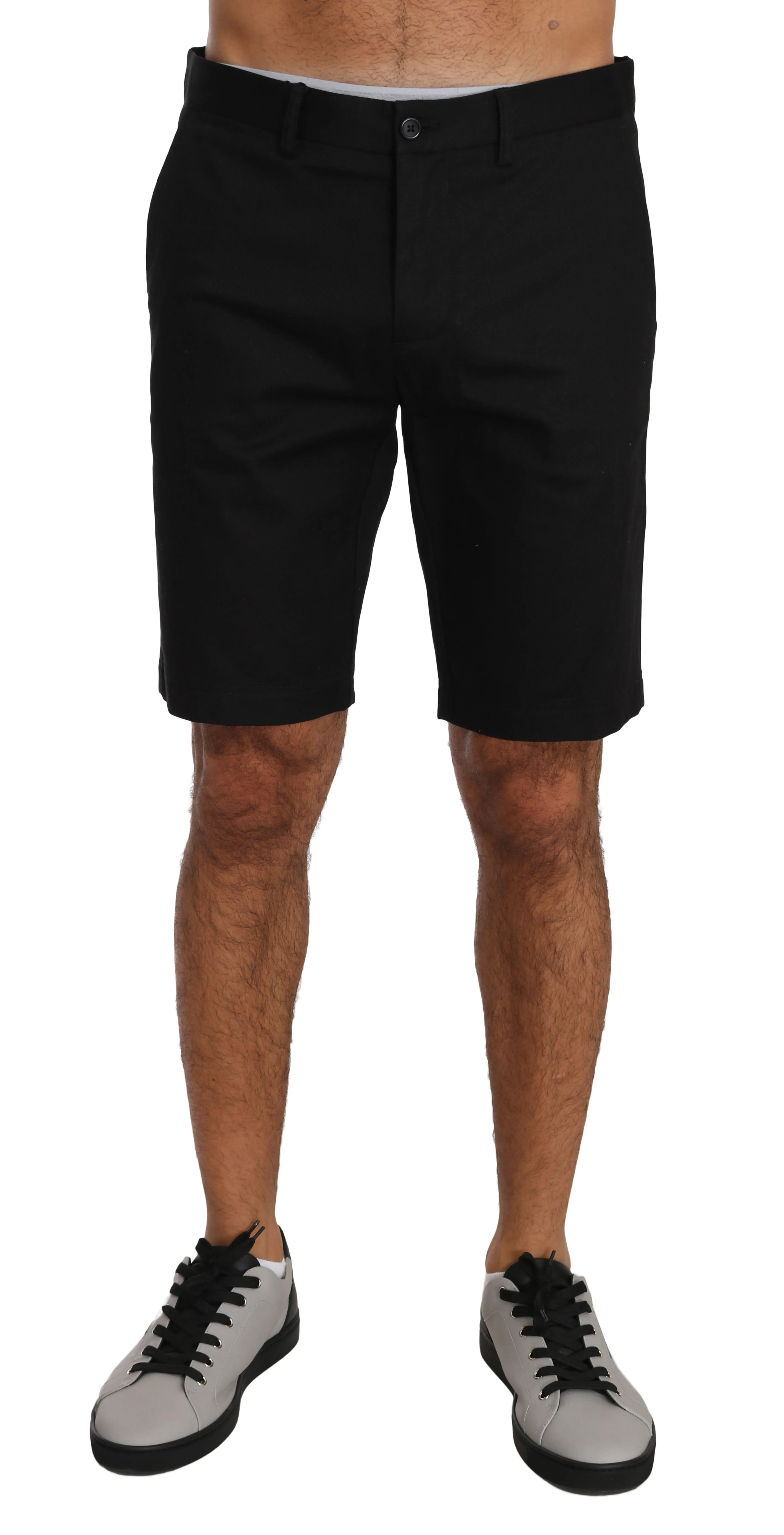 Black Cotton Chinos Above Knees Shorts