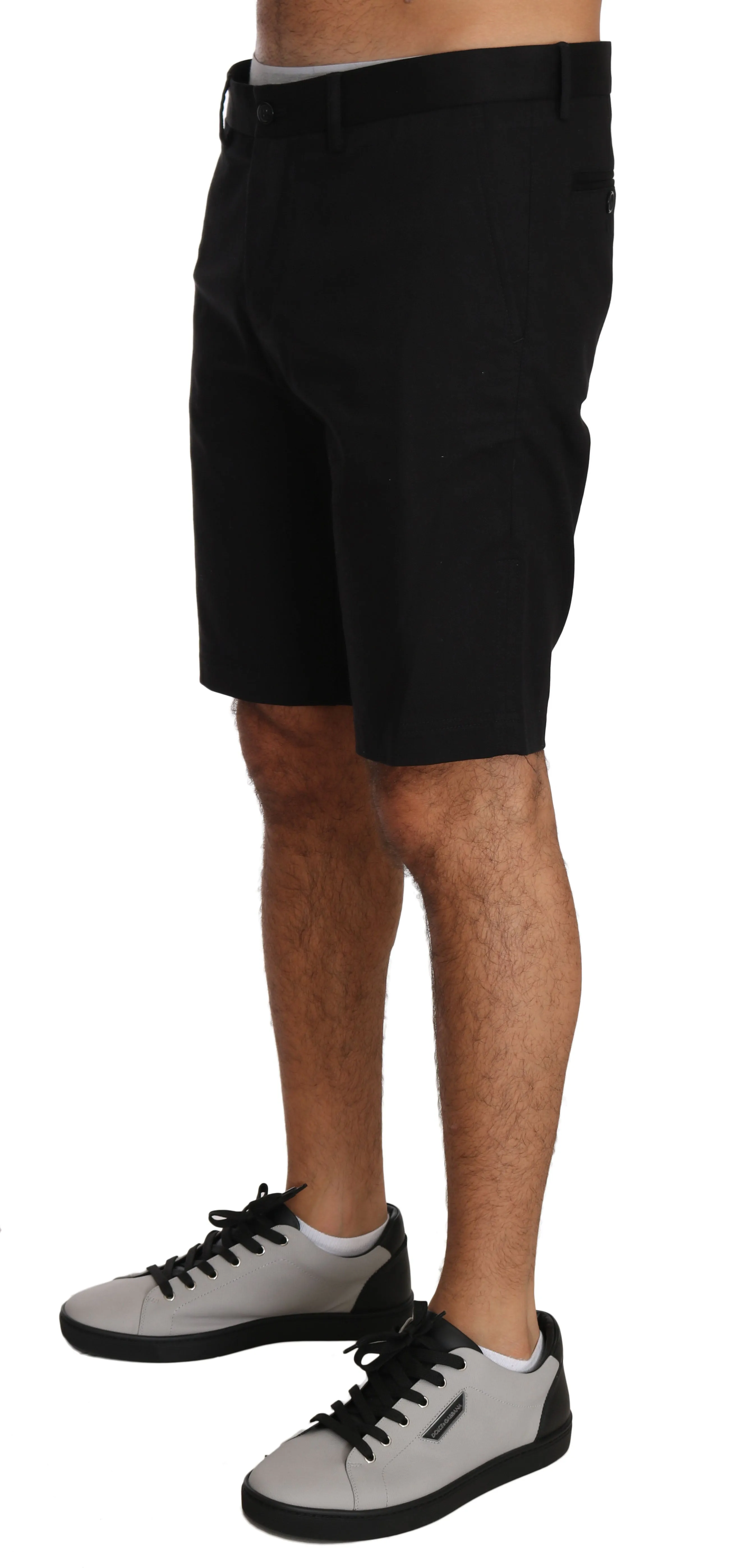 Black Cotton Chinos Above Knees Shorts
