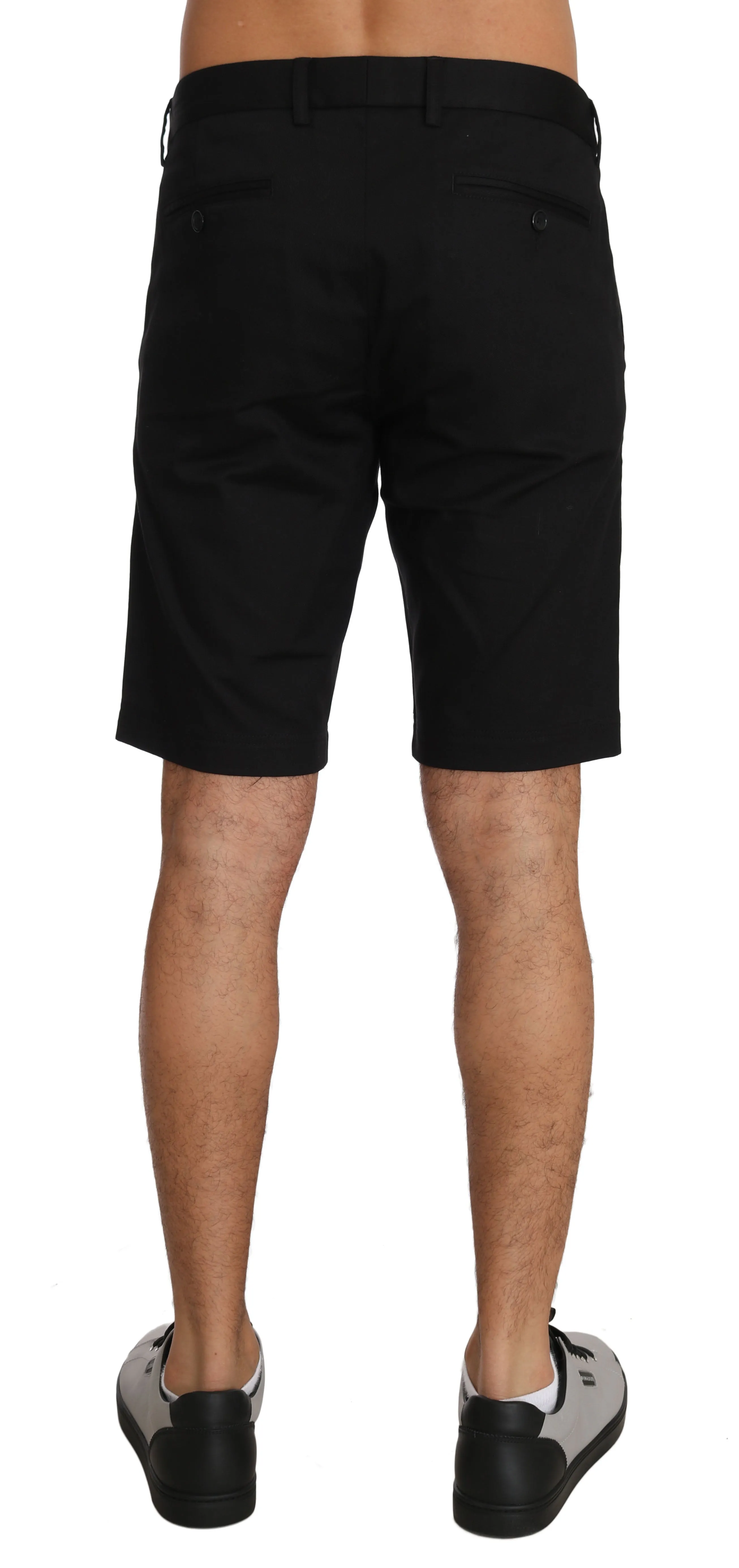 Black Cotton Chinos Above Knees Shorts