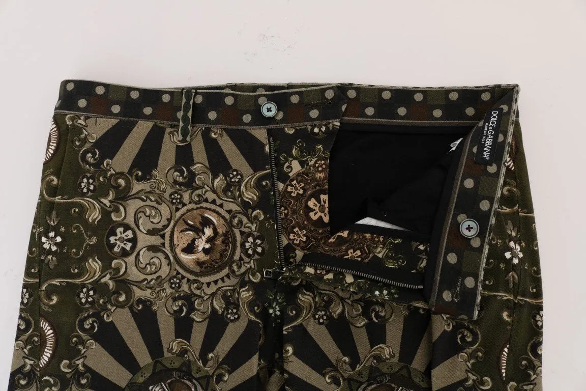 Black Green Cotton Carretto Print Shorts