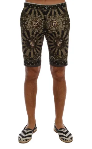 Black Green Cotton Carretto Print Shorts