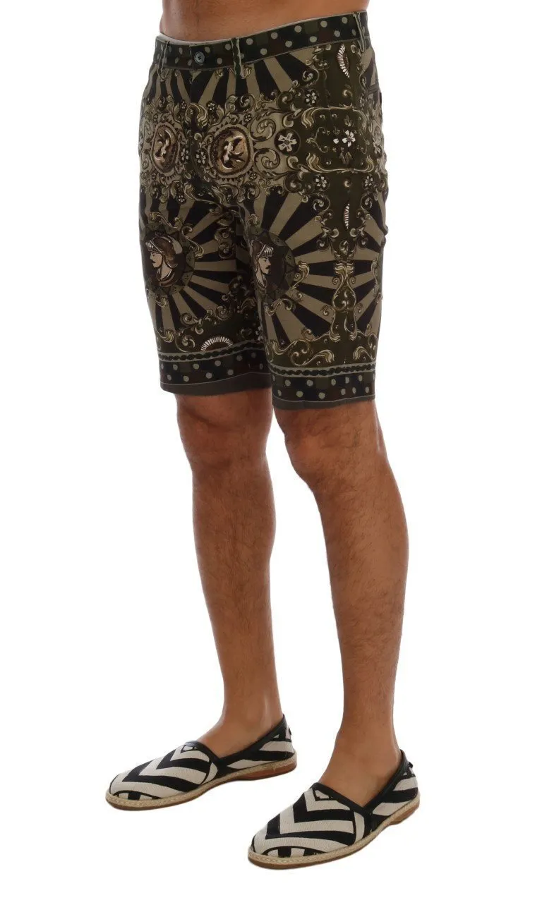 Black Green Cotton Carretto Print Shorts