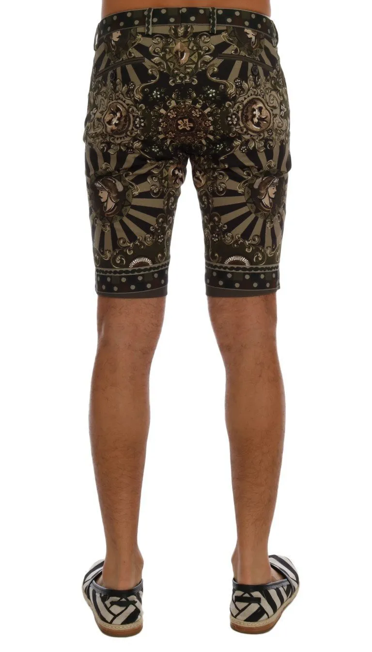 Black Green Cotton Carretto Print Shorts