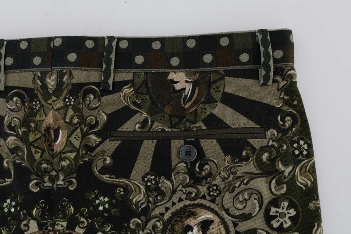 Black Green Cotton Carretto Print Shorts