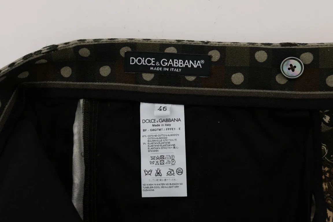 Black Green Cotton Carretto Print Shorts