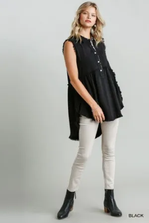 Black Linen High Low Tank with Leo Lining