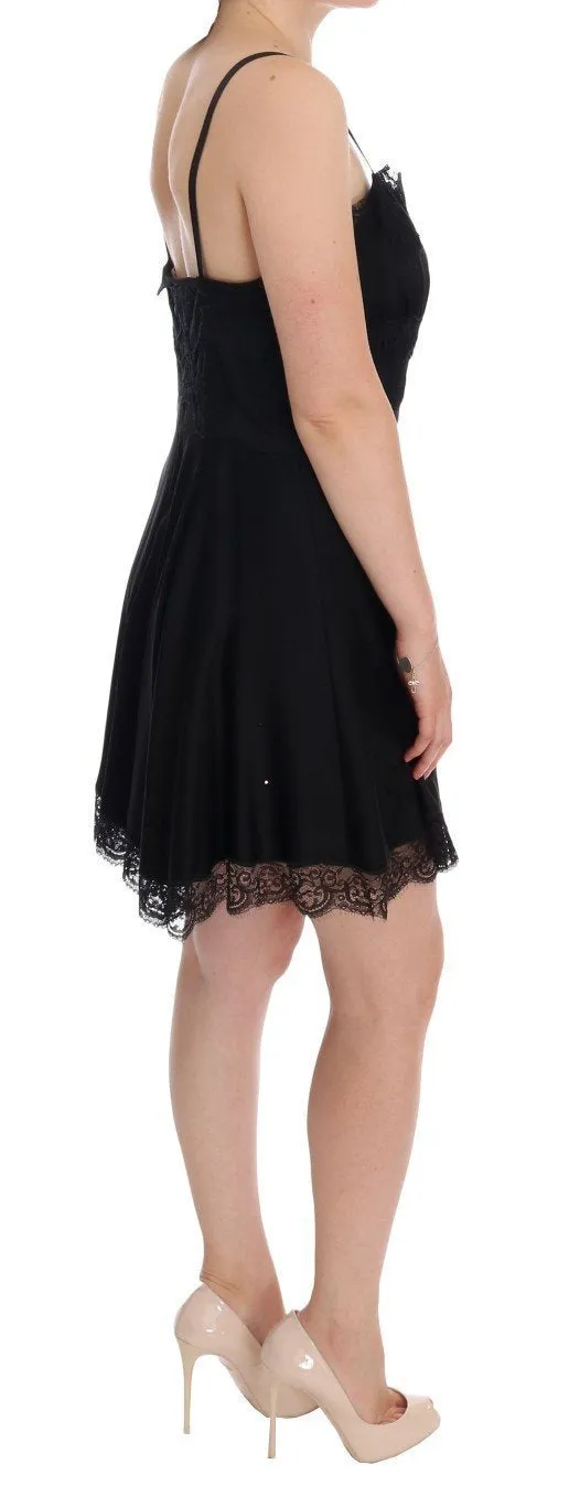 Black Silk Stretch Cotton Shift Dress