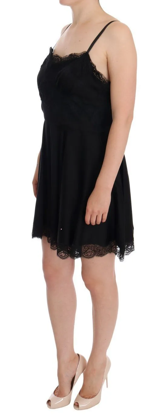 Black Silk Stretch Cotton Shift Dress